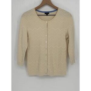 Talbots Cardigan Sweater Medium Petite Cream Pointelle Knit Grandmacore Soft